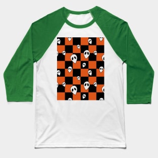 Halloween Ghosts Checkerboard Pattern Baseball T-Shirt